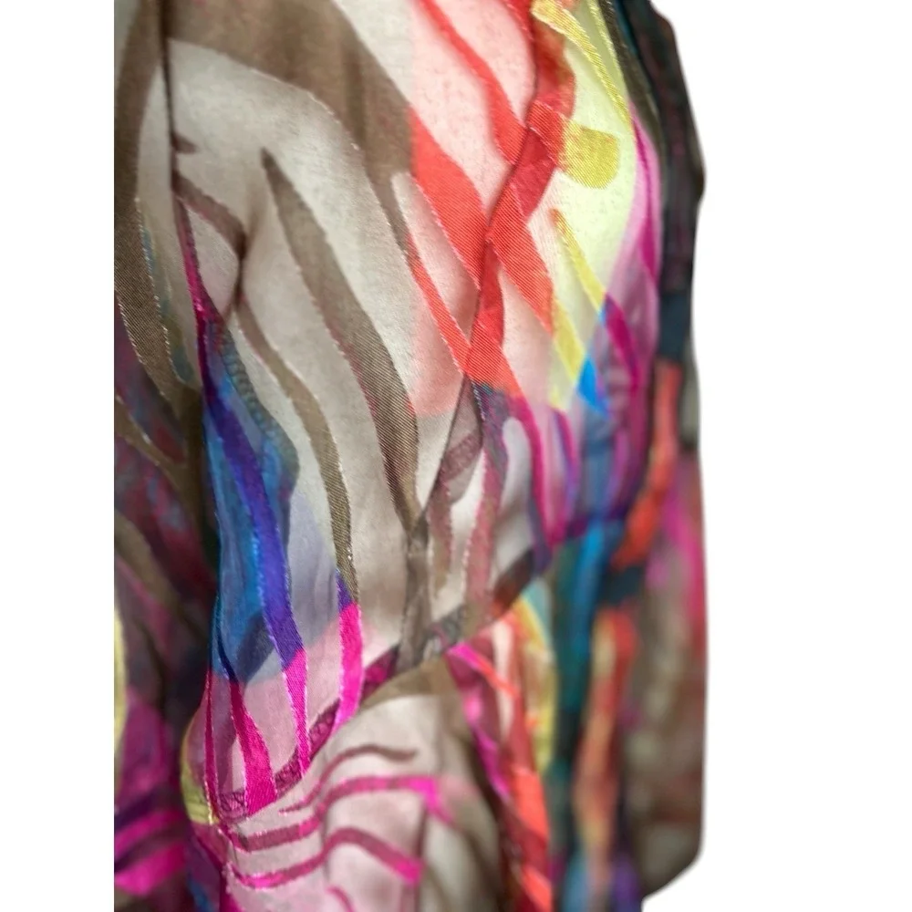 DAMEE Inc. Sheer Blouse Jacket Rainbow Wired Collar XL Maximalist Art to Wear - Picture 9 of 10